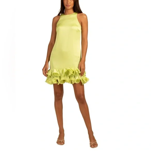 NWT Trina Turk FEATHER dress Lime Ruffle-Hem Mini Dress size medium - Picture 1 of 11